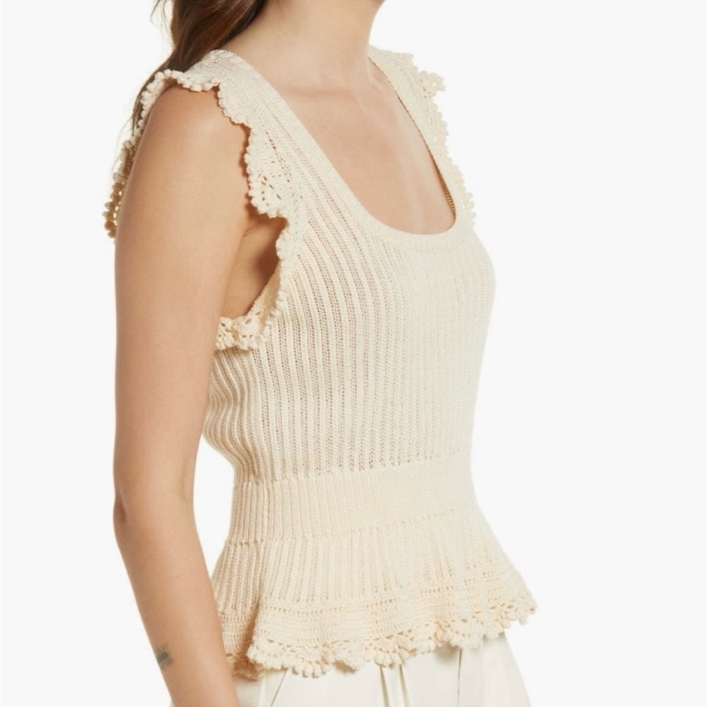 Women’s Small Ammeline Knit Crochet Peplum Top - Oatmeal Ecru Cream - Picture 3 of 14